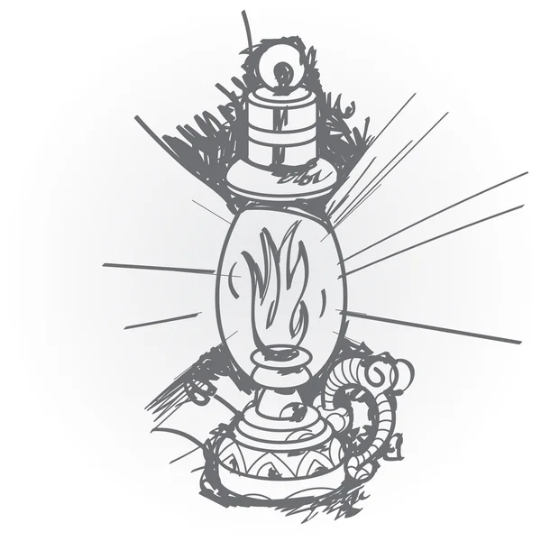 Petroleumlampe. Schwarz-weiße Skizze einer Tätowierung. — Stockfoto