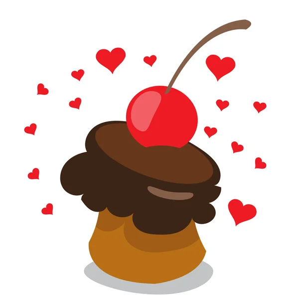 Figura sorvete com creme de chocolate e cereja vermelha . — Fotografia de Stock