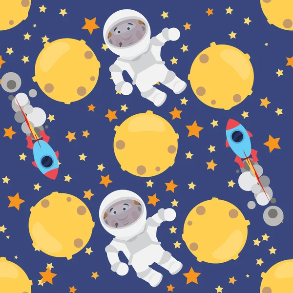 Childish seamless space pattern with planets, UFO, rockets and stars. — Stock Photo, Image