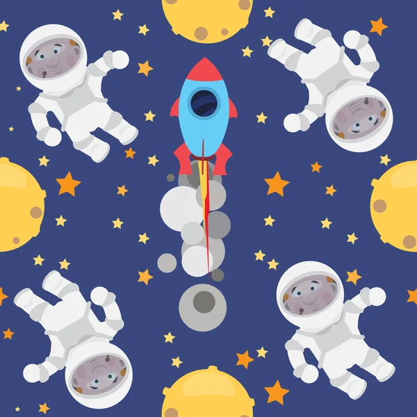 Barnslig sömlös utrymme mönster med planeter, Ufo, raketer och stjärnor. — Stockfoto
