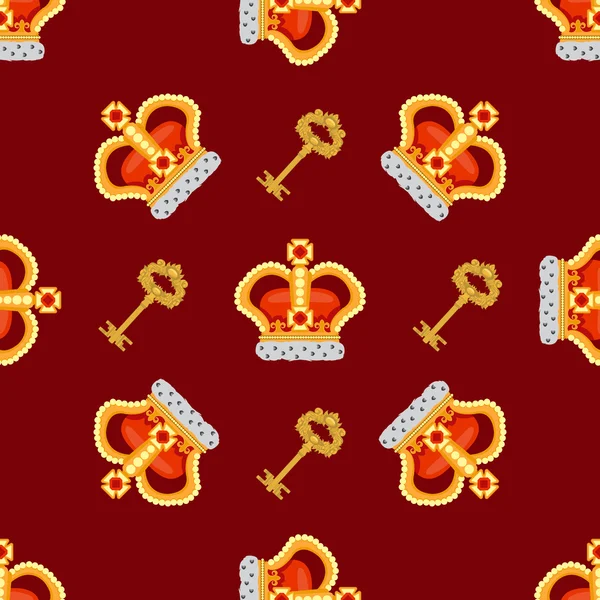 王冠君主と貴族のブルゴーニュの背景に金色の鍵のシームレス パターン. — ストック写真
