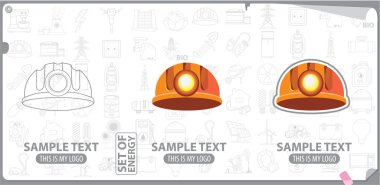 Classic vintage miners helmet with lamp logo, coal industry clipart