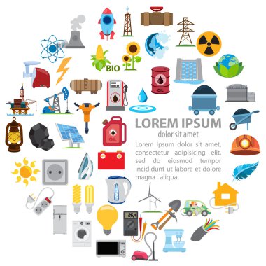 Enerji, elektrik, maden, petrol, Infographics yuvarlak kompozisyon