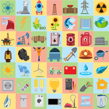 Enerji simgeler, düz vektör energetics Icons set