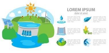 Isometric hydroelectric power station, dam, infographics clipart