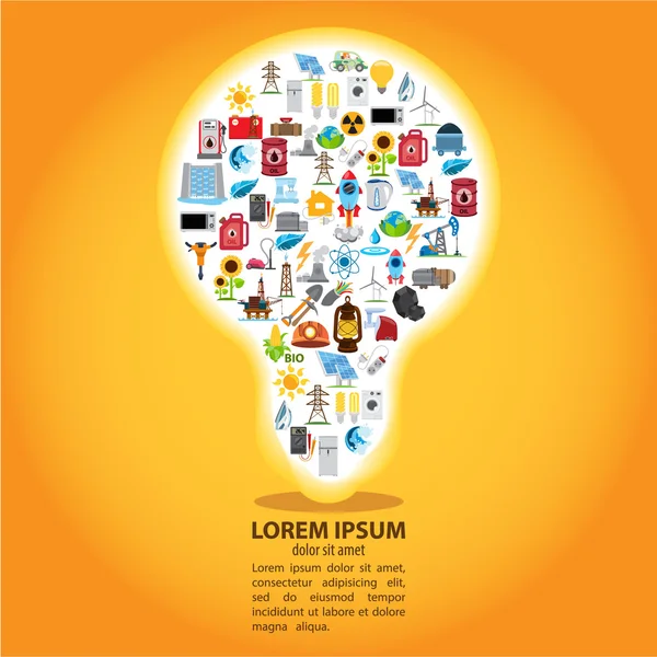 O infográfico de energia, modelo infográfico moderno, lâmpada criativa com ícones — Fotografia de Stock
