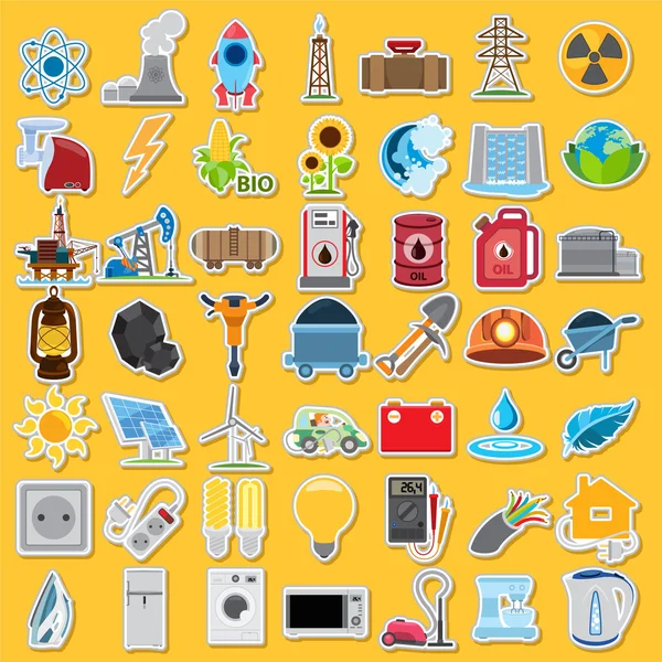 Iconos energéticos, conjunto de iconos energéticos vectoriales, pegatinas —  Fotos de Stock