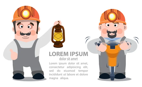 Horníci s kladivem a petrolejové lampy, infografika — Stock fotografie