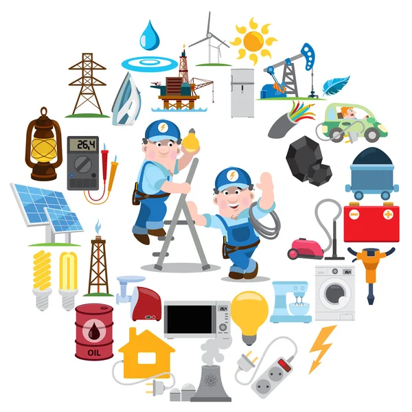 Rundsammensetning med elektrikere, industri, energi, elektrisitet – stockfoto
