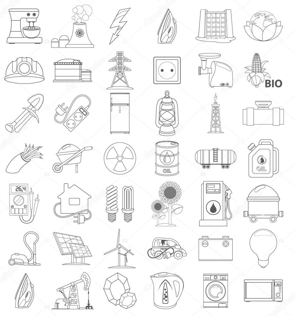 Outline icons of energetics, contour icon, line icon