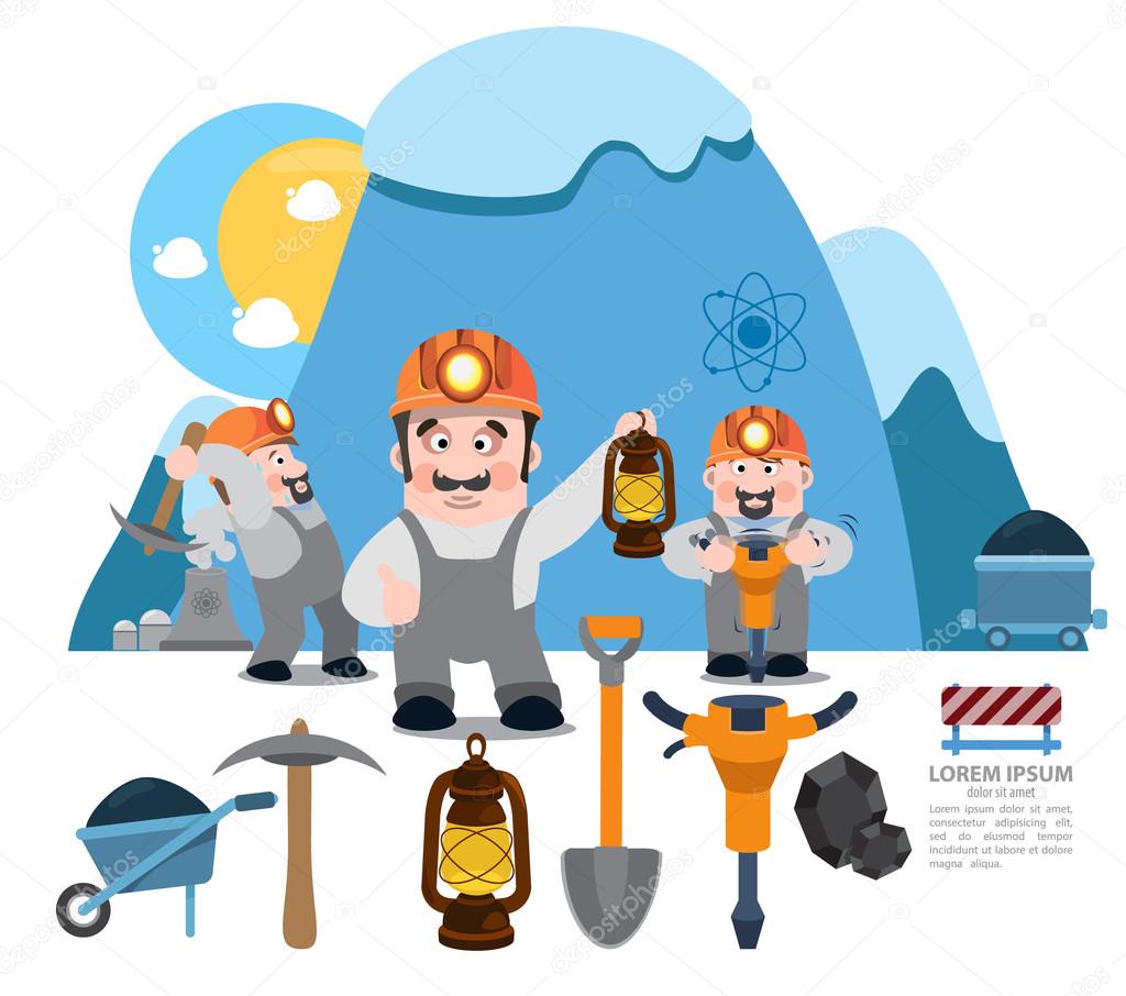 Infographics miners, miner working, professional miner, coal mine