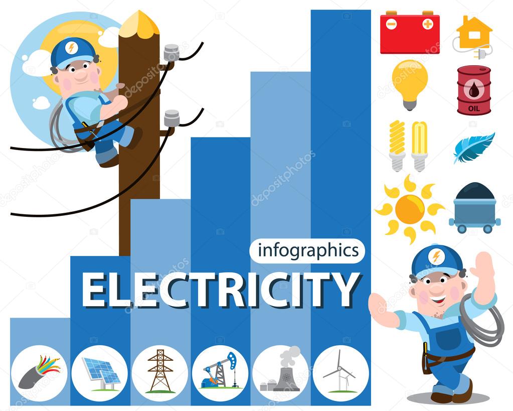 Electricity infographics, energetics icons, electrician symbols