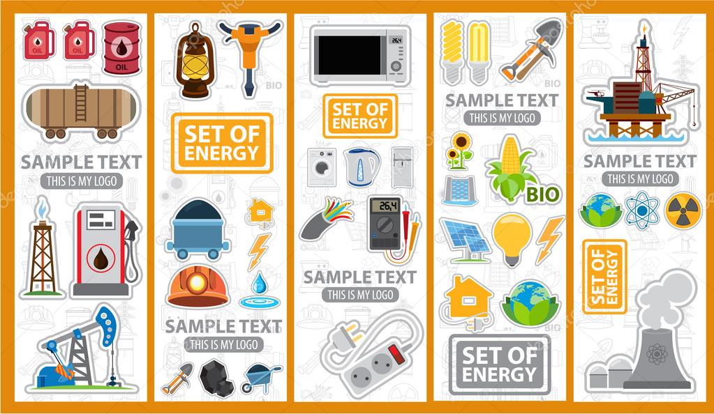 Set of energetics icons and logos, energy, energetics, stickers