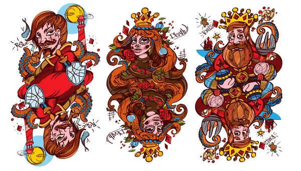 Σχήμα χαρακτήρες. Βασιλιά, Ντάμα και Βαλέ διαμάντια χρώματος. Παιγνιόχαρτα. — Φωτογραφία Αρχείου