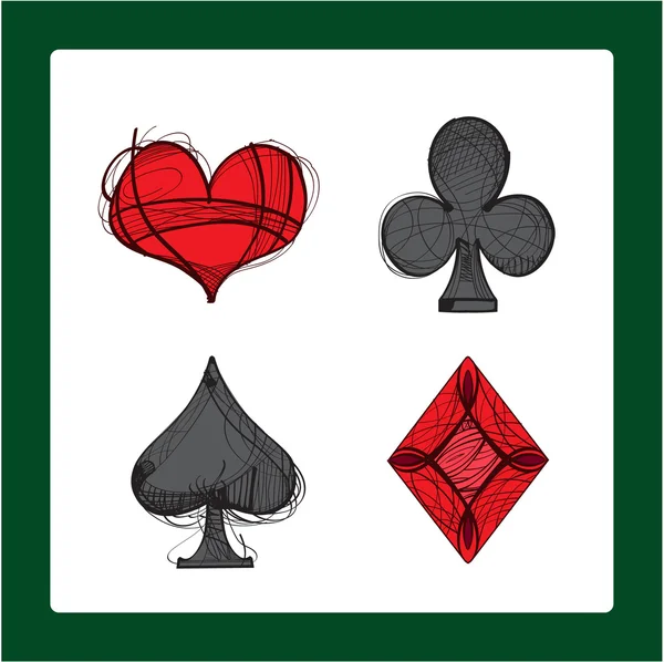Jouer aux symboles de carte. Les quatre costumes : clubs, diamants, pique, coeurs . — Photo