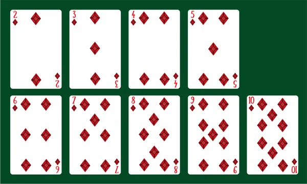 Playing cards suits of diamonds from 20 to 10. A deck of cards. — Stock Photo, Image