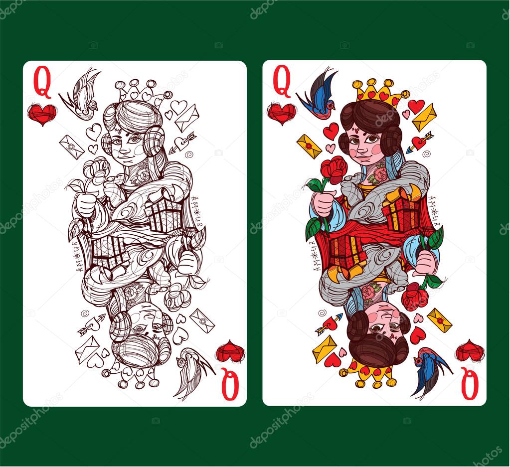 Queen of hearts playing card suit.