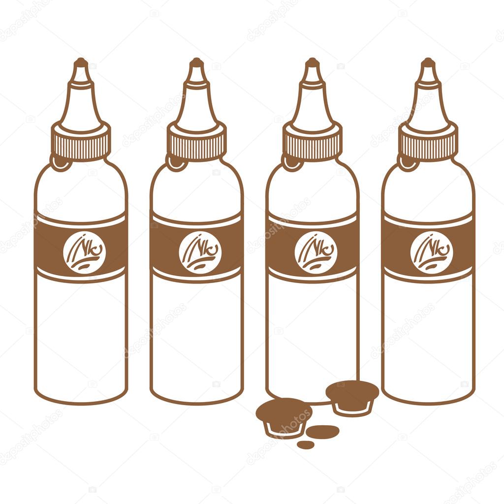 Tattoo ink bottles. Tattoo Accessory. Outline drawing. ⬇ Vector Image