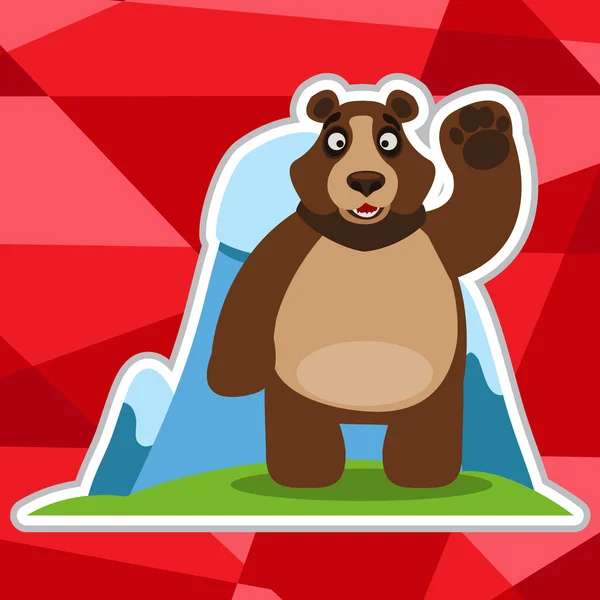 Bear in winter in a cartoon style on polygon red background. — Stock Vector