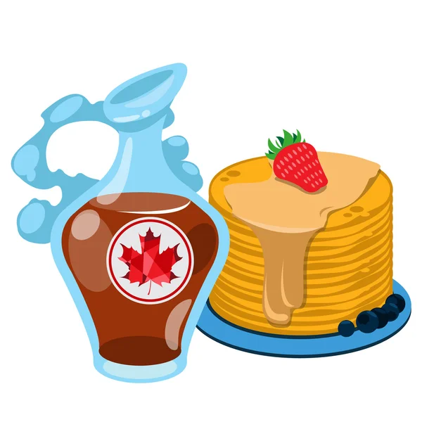 Juharszirup és palacsinta, hagyományos kanadai étel. — Stock Vector