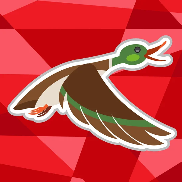 ポリゴンの赤の背景にアイコンを飛ぶ鴨. — ストックベクタ