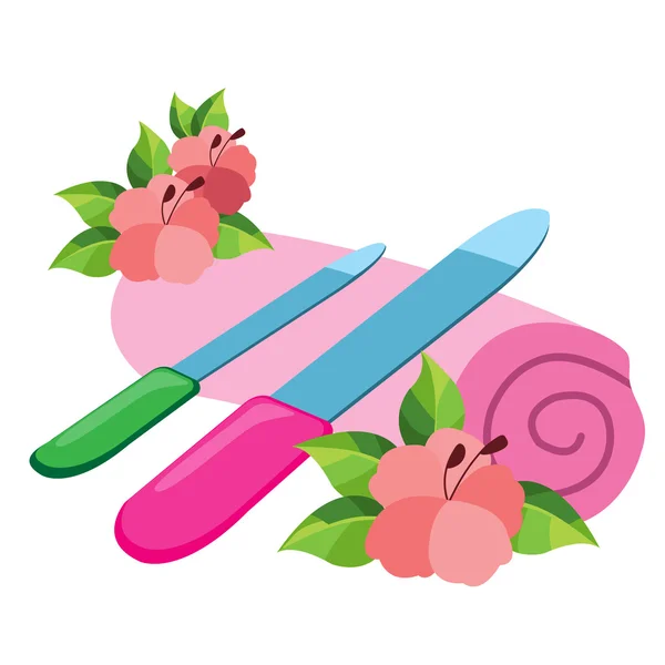 Nail files on a towel. Illustration on nail care, manicure tools. — Stock Vector