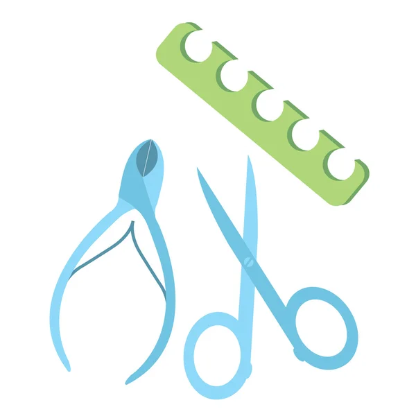 Tools for a pedicure: forceps, scissors, and a separator for the toes. — Stock Vector