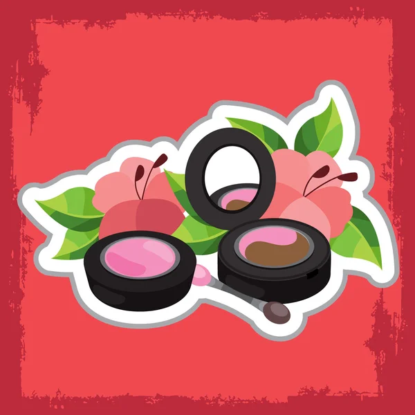 Decorative cosmetics, blush and shadow. Makeup Tools on pink grunge background. — Stock Vector