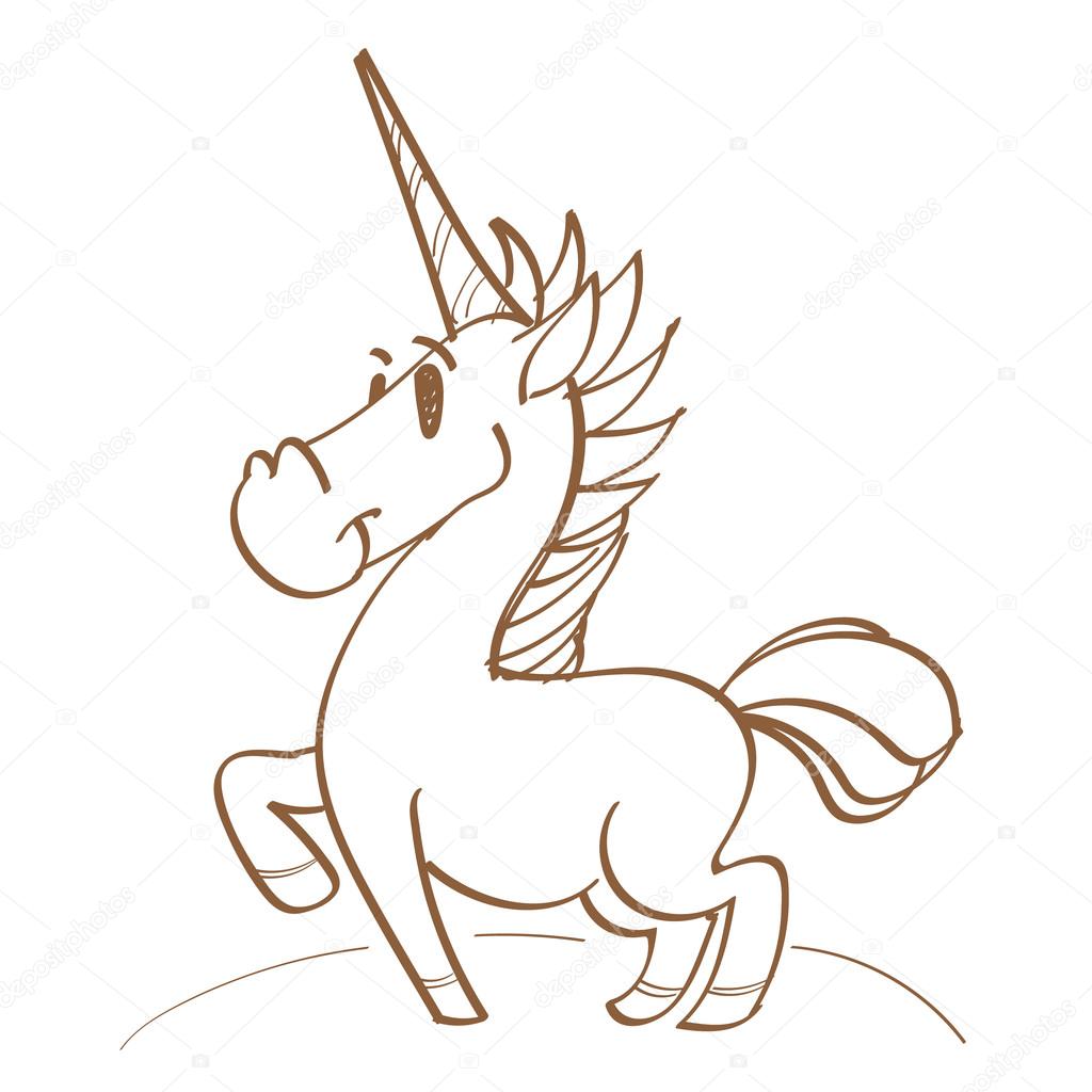 Unicorno in un prato stile cartoon logo colorato personaggio di fiaba Profilo in bianco e nero di disegno — Vettoriali di filkusto