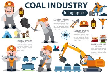 Kömür sanayi simgeler, karakterler, infographics.