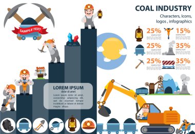 Kömür sanayi simgeler, karakterler, infographics.
