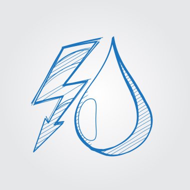 Yıldırım ve bir damla su logo. Anahat çizme.