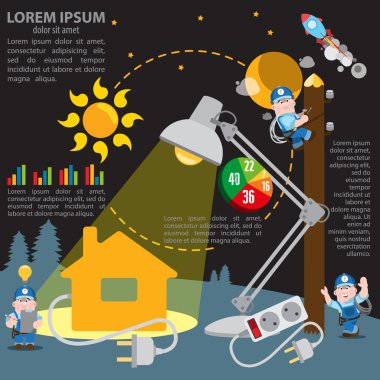 Electrical energy in our lives, icons and characters, set for infographics. clipart