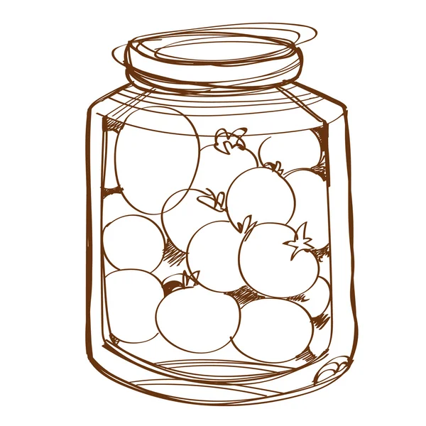 Tarro de vidrio con dibujo de contorno laminado de tomate . — Vector de stock