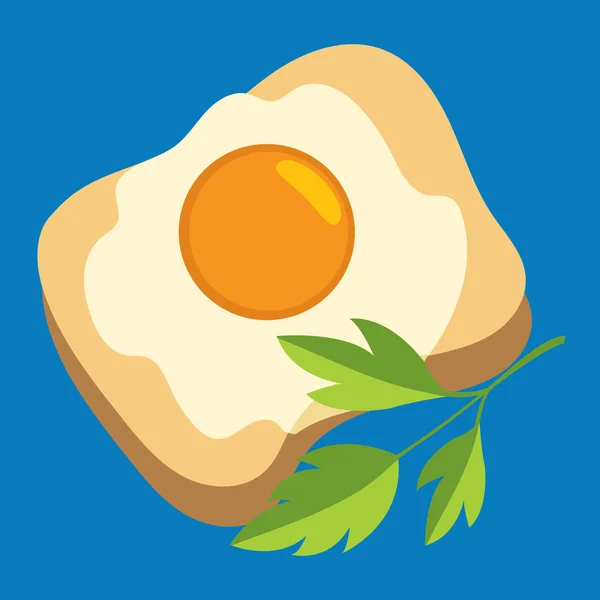 Desayuno, huevo frito en un pedazo de pan. Ilustración a color en un estilo de dibujos animados . — Archivo Imágenes Vectoriales