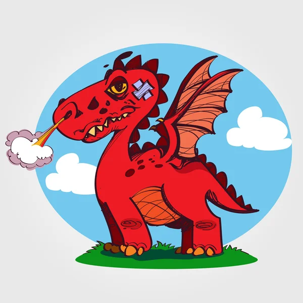 Fada vermelho dragão cor ilustração . — Vetor de Stock