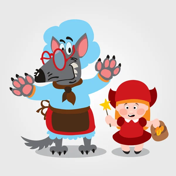 Little Red Riding Hood and the rat, fairy tale character, color illustration.