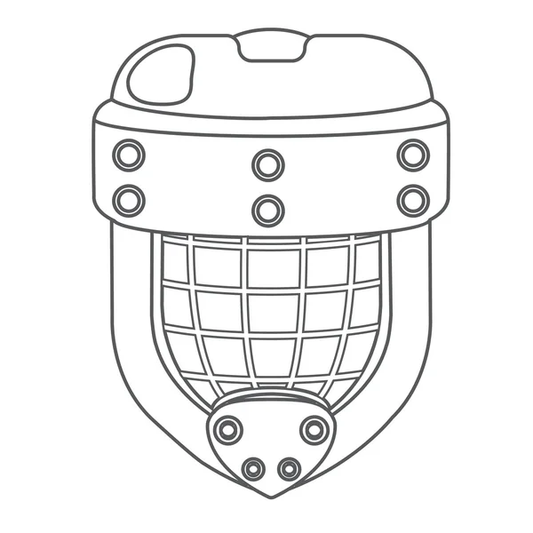 Torwartmaske, Hockeymunition, Sportausrüstung schwarz-weiße Umrisszeichnung. — Stockvektor