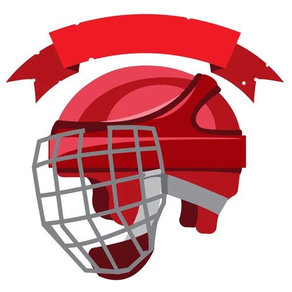 Een hockey helm met een banner voor een inscriptie, hockey munitie, sportuitrusting. — Stockvector