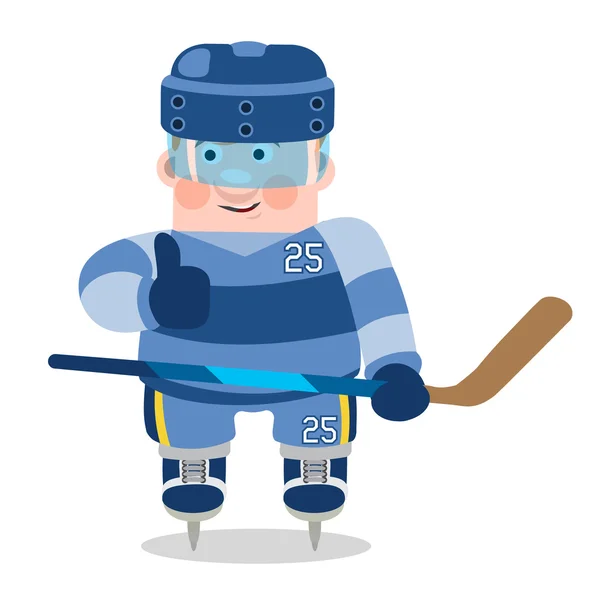Ice hockey player in blue uniform, a member of the hockey team, a character in a cartoon style. — Stock Vector