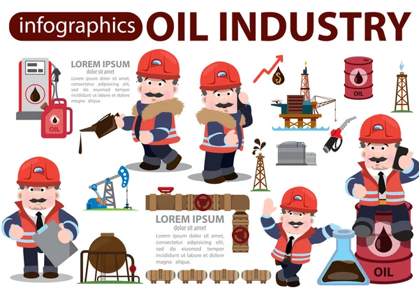 Iconos de la industria petrolera, personajes, infografías . — Archivo Imágenes Vectoriales