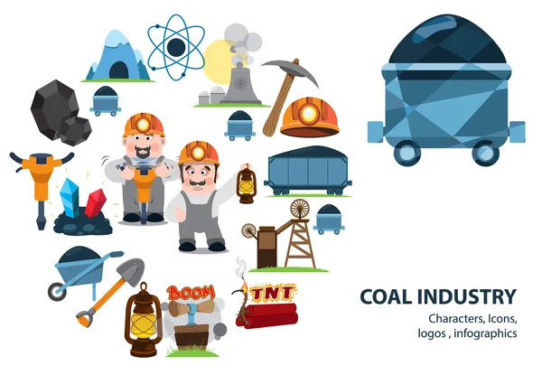 Uhelného průmyslu ikony, znaky, infografika. — Stockový vektor