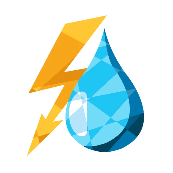 雷と多角形スタイルのロゴの水のドロップ. — ストックベクタ
