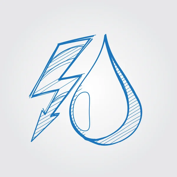 Foudre et une goutte d'eau logo. Schéma dessin . — Image vectorielle