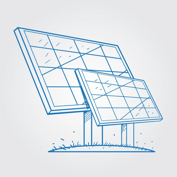 Güneş panelleri. Alternatif enerji türleri. Çevre dostu enerji. Anahat çizme. — Stok Vektör