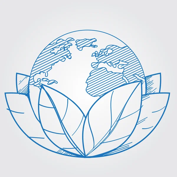 Dünya yeşil yeşillik Logodaki. Anahat çizme. — Stok Vektör