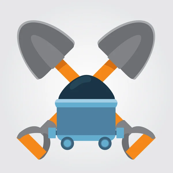 Shovel mining and trolley with coal icon. — Stock Vector