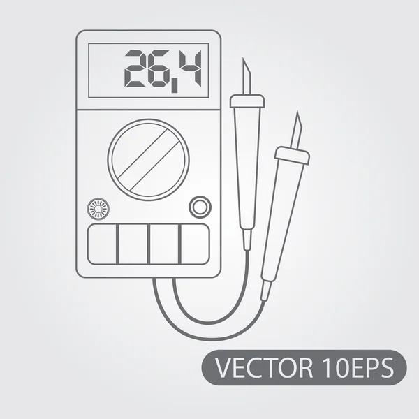 Overzicht van de digitale multimeter pictogram zwart-wit tekening. — Stockvector