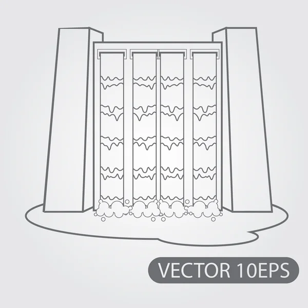 Dam, waterkracht plant pictogram zwart-wit omtrek tekenen. Moderne technologieën. Alternatieve energiebronnen. — Stockvector