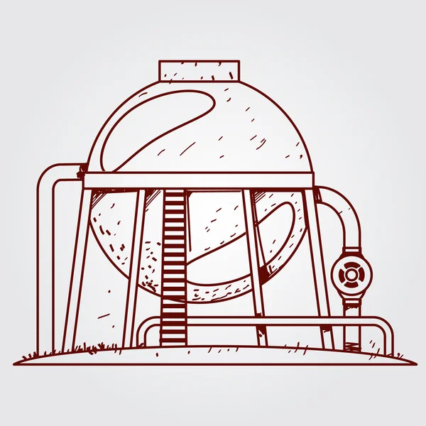 Almacenamiento de petróleo, refinería de petróleo a la tubería. Esquema de dibujo . — Vector de stock